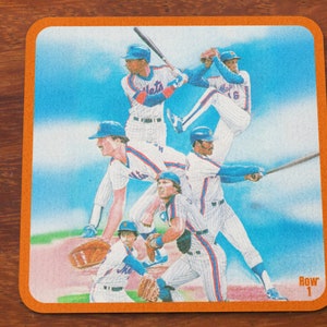 1985 New York Mets Art Coasters (4) | Strawberry and Gooden | Unique Baseball Gifts | Set of Four Drink Coasters | Row One Brand