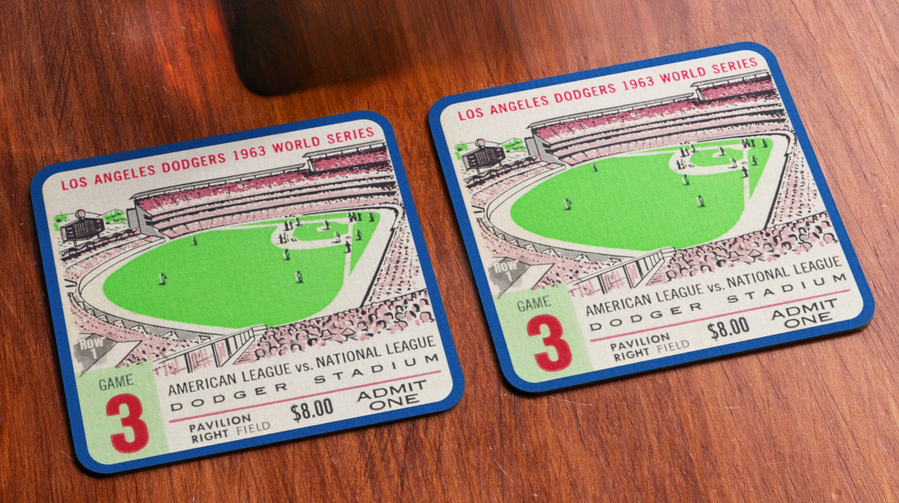 1963 World Series Dodgers Ticket Stub Coasters: LA Sports Gift