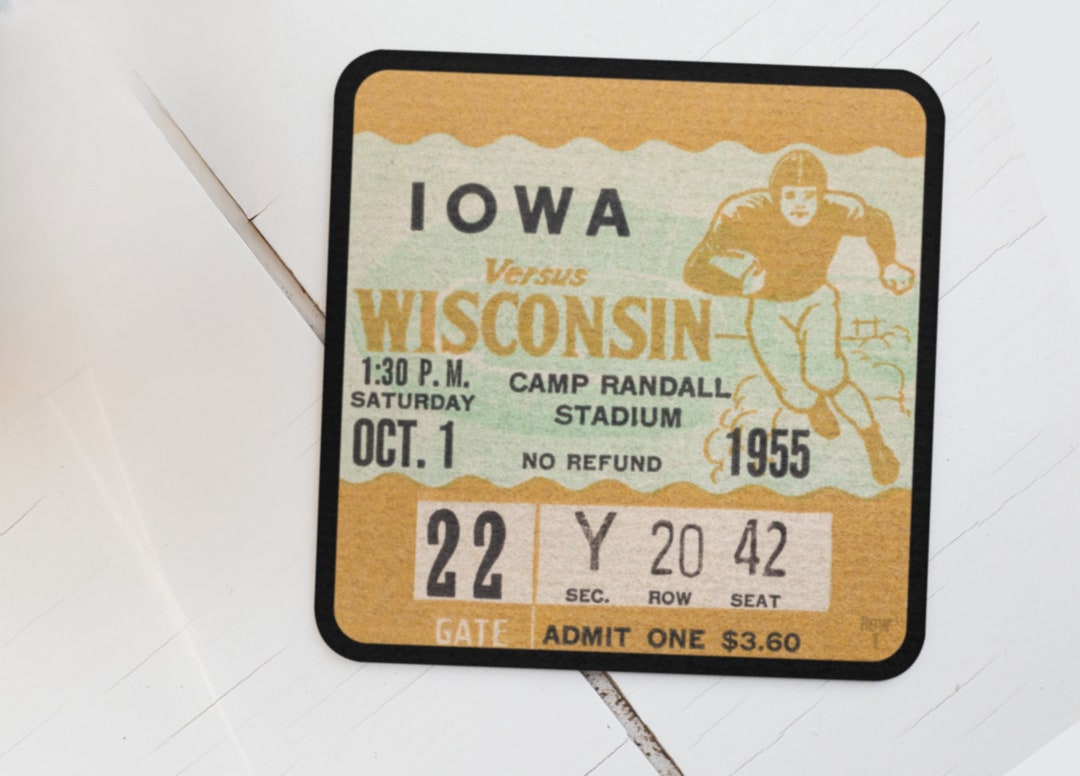 1955 Iowa Vs. Wisconsin Football Ticket Drink Coasters 4 Row One Brand