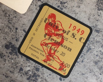 1949 Clemson Tigers vs. South Carolina Gamecocks Football Ticket Drink Coasters (4)