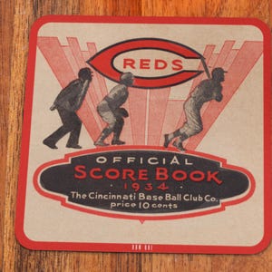 1934 Cincinnati Reds Score Card Art Drink Coasters | Vintage Baseball Art | Row One Brand | Birch Wood Sports Coasters | Made in the U.S.A.