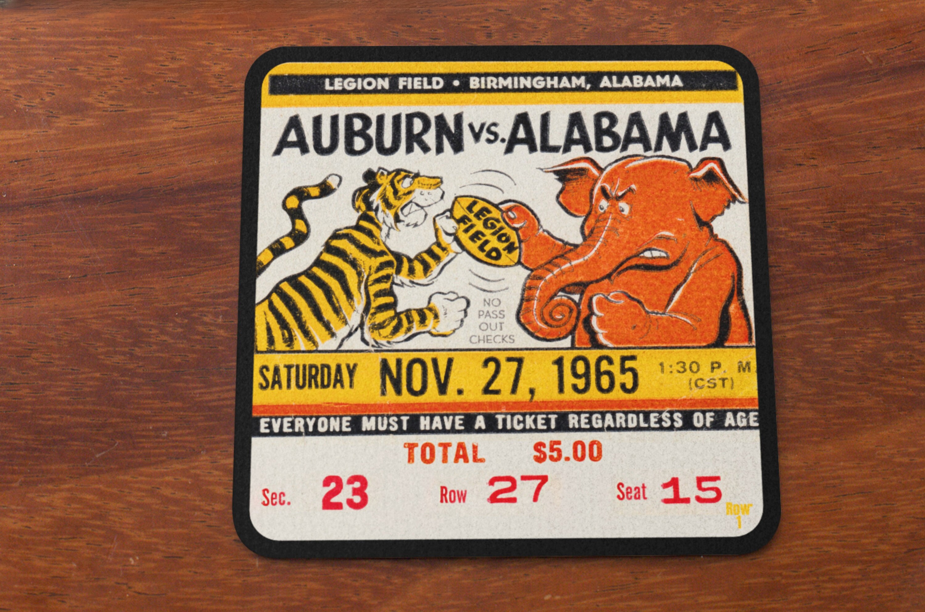 1965 Auburn Vs. Alabama Football Ticket Drink Coasters 4 Etsy