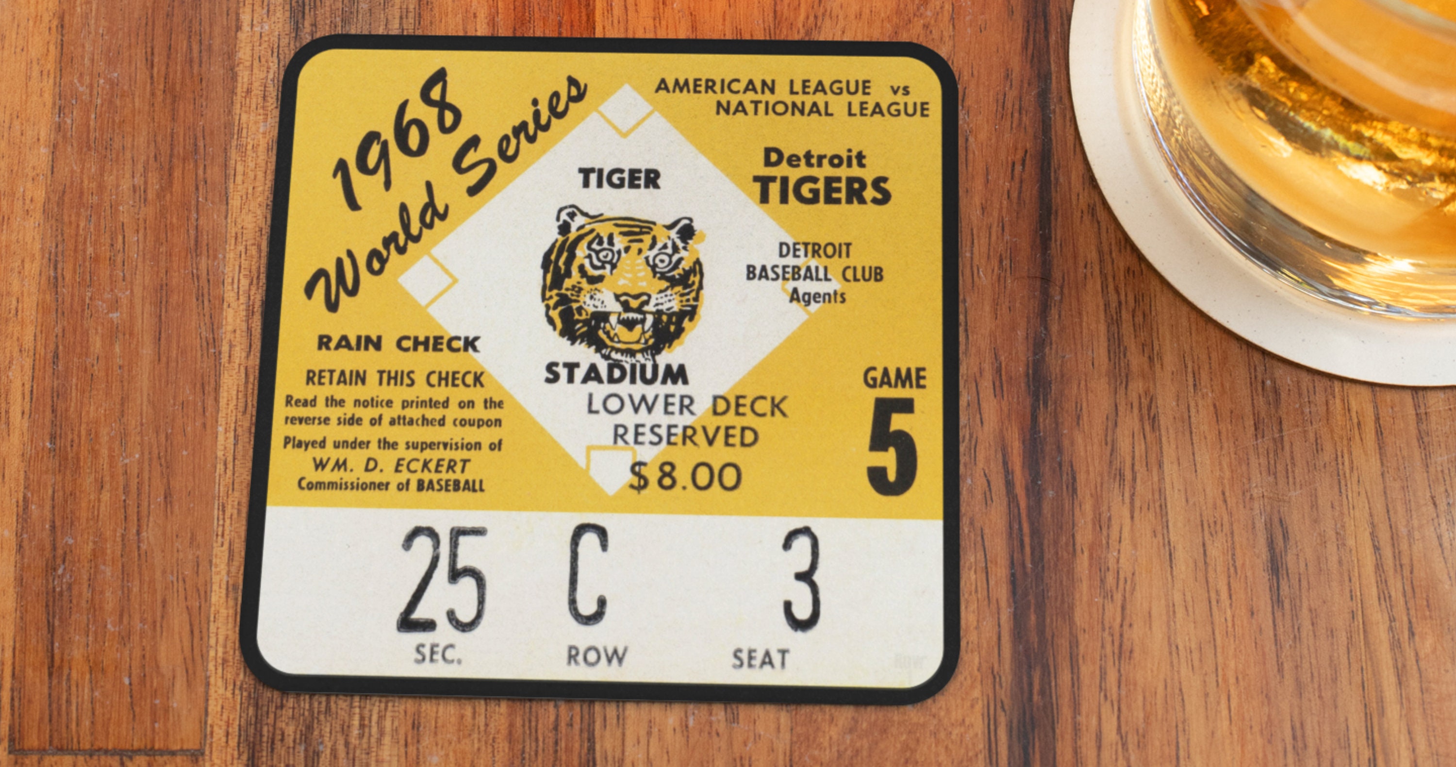 1968 Detroit Tigers World Series Ticket Stub Drink Coasters 