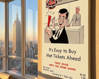 1966 New York Mets Tickets Ad Canvas Art: Historic Baseball Print