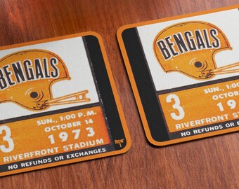 1973 Bengals Football Ticket Coasters: Historic Sports Gifts (Set of 4)