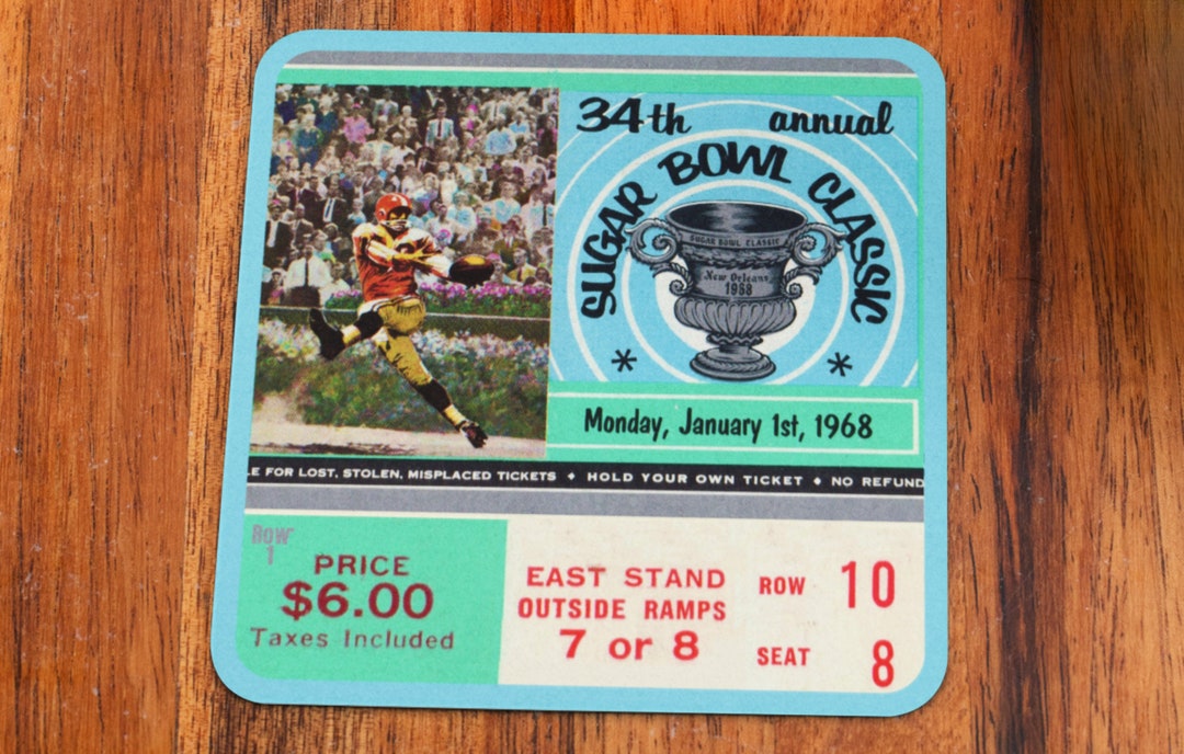 1968 Sugar Bowl Ticket Coasters 4 Row One Brand Ticket Drink Coasters
