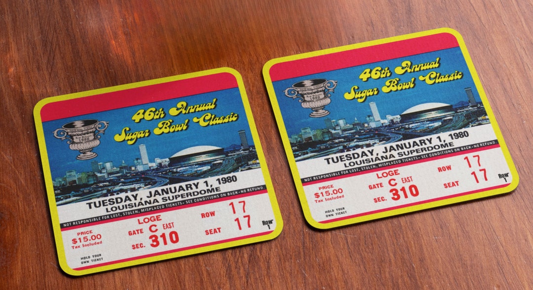 1980 Sugar Bowl Ticket Coasters 4 Row One Brand Ticket Drink Coasters