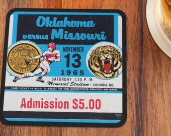 1965 Oklahoma Sooners vs. Missouri Tigers Football Ticket Drink Coasters (4)