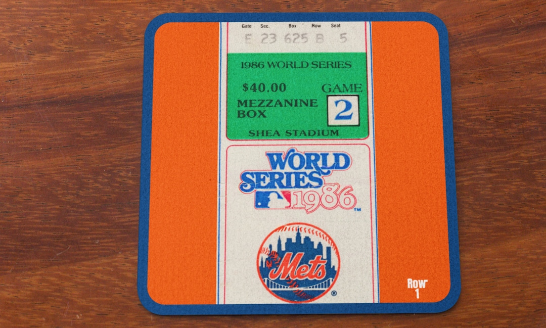 1986 New York Mets World Series Ticket Stub Drink Coasters 4 Row One
