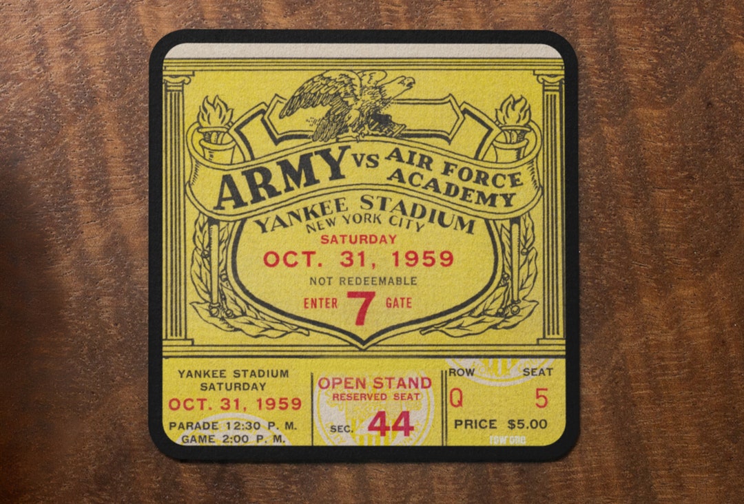 1959 Air Force Vs. Army Football Ticket Stub Drink Coasters 4 Row One Brand Historic Sports