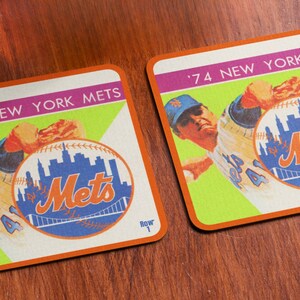 1974 New York Mets Baseball Art Drink Coasters (4) | Custom Birch Wood Coasters | Row One Brand | Vintage Baseball Gifts, NYC Gifts, Row 1