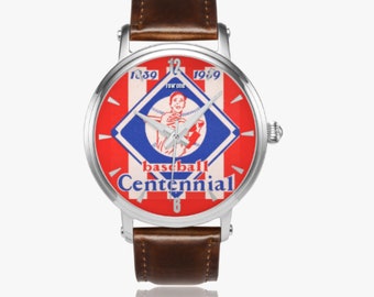 Orologio artistico del centenario del baseball del 1939: movimento automatico, cinturino in pelle