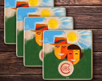 1956 Chicago Baseball Wood Coaster Set (4): Baseball Gift