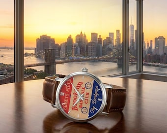 1939 Brooklyn Baseball Art Uhr: Automatik Edelstahl, Lederband
