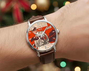 1933 Detroit Baseball Art Watch: Automatic Stainless Steel, Leather Band
