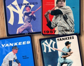 Yankees Variety Coasters (4) Set: 1950s Bob Southee Art, Wood Drink Coasters
