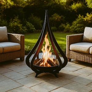 Moderne stalen vuurplaats: platte vuurschaal voor buiten, eenvoudige montage