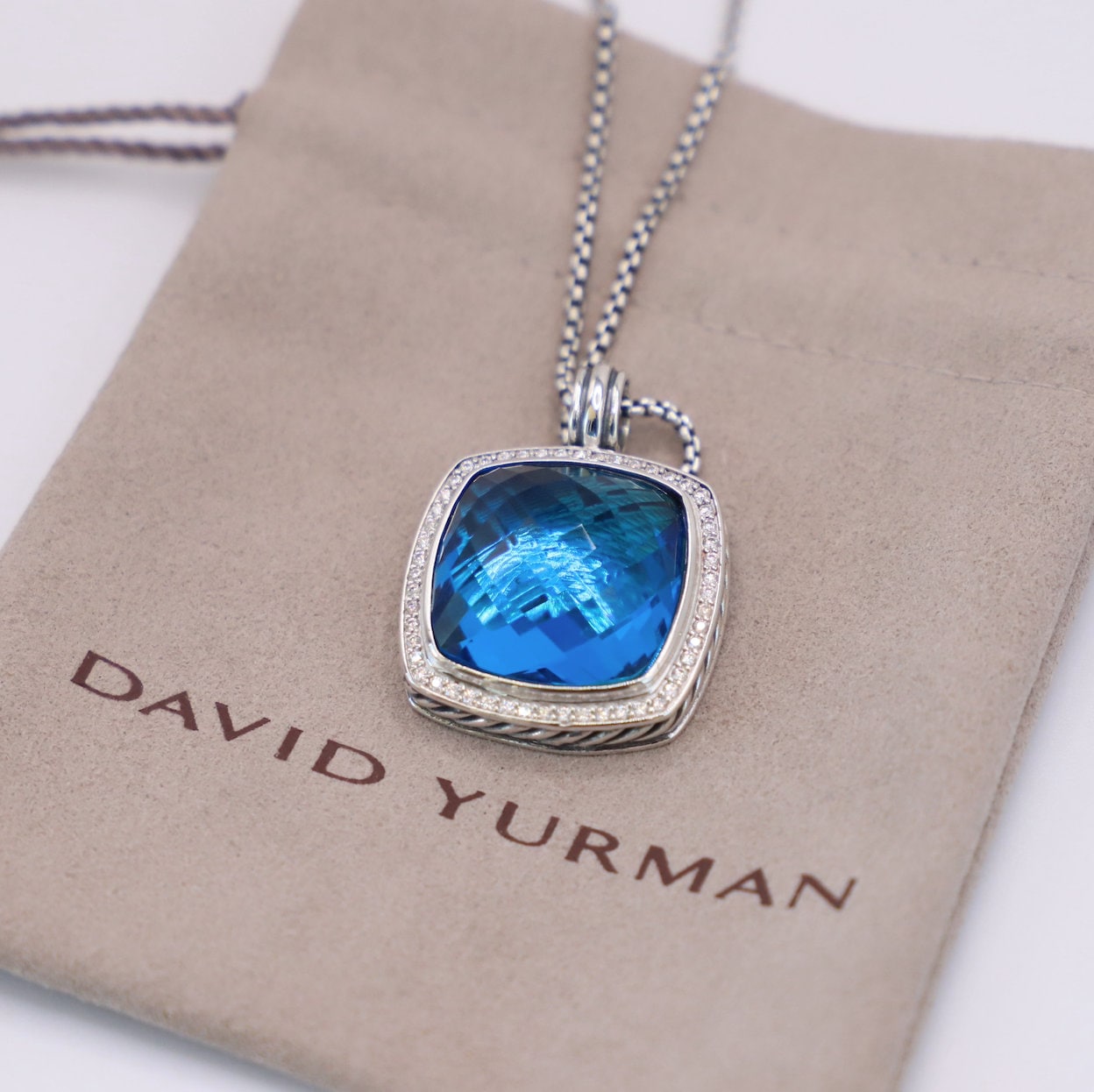 David Yurman Sterling Silver 20mm Albion Necklace With Blue Topaz