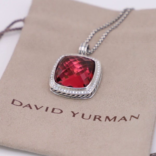 David Yurman Sterling Silver 20mm Albion Necklace with Pink Tourmaline and Diamonds