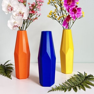 Modern Geometric 3D Printed Vase for Dry Flowers, Colorful Vase in Blue Orange or Yellow