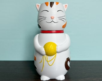 Cute Cat Vase, Hand Painted & 3D Printed, Unique Cat Lovers Gift, Playful Kitty Decor, for Dry Flowers, in White