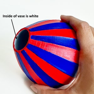 Small Red-Blue Vase, Hand Painted & 3D Printed, Round Fluted Striped Modern Vase, for Dry Flowers image 5