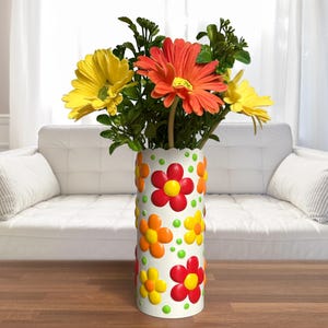 Jarrón de flores de primavera pintado a mano, decoración floral colorida impresa en 3D, para flores secas