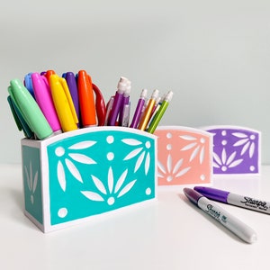 Two Compartment Pen/Pencil Holder, 3D Printed & Hand Painted, Office Desk Organizer