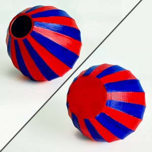 Small Red-Blue Vase, Hand Painted & 3D Printed, Round Fluted Striped Modern Vase, for Dry Flowers image 4