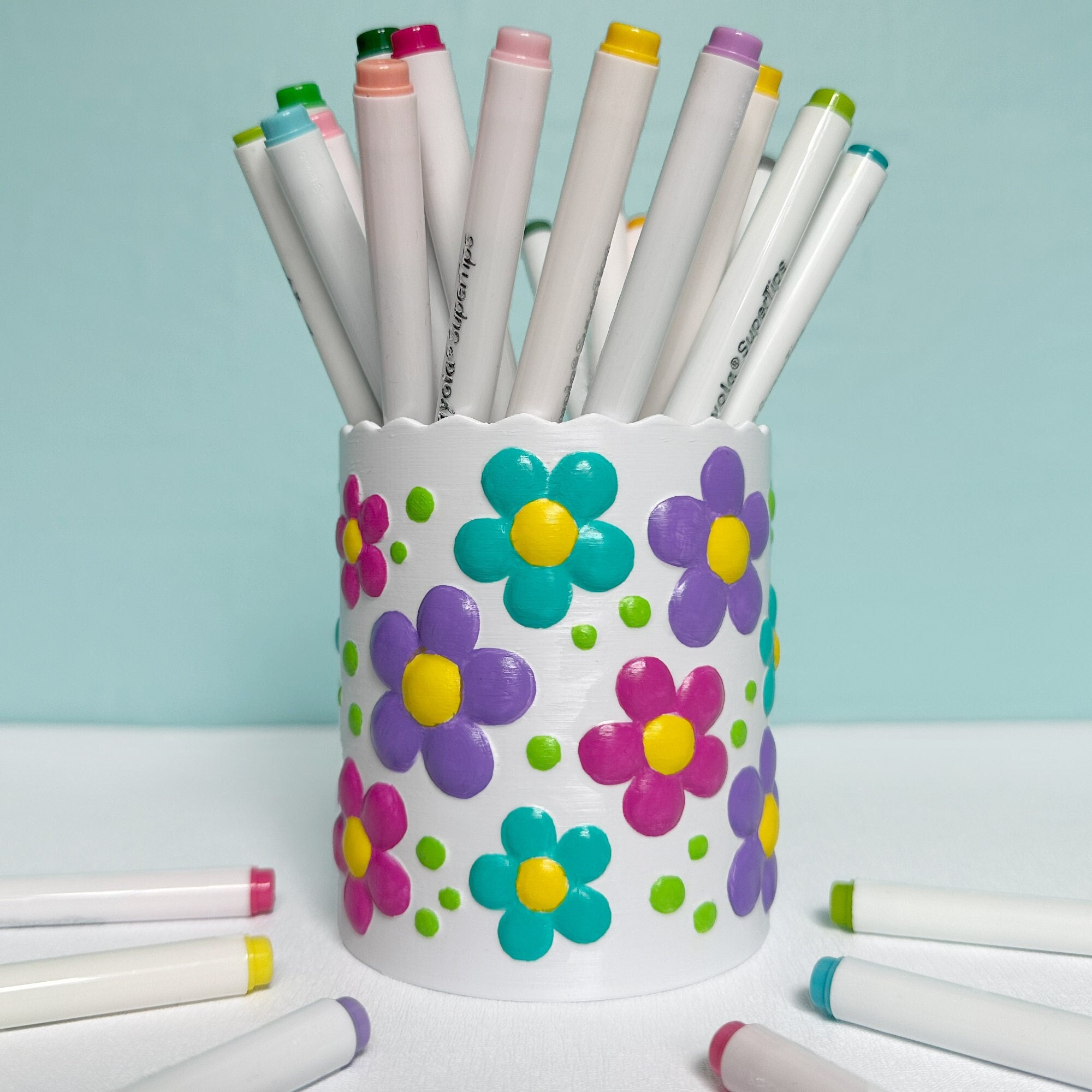 Flower Pen Holder, Colorful Floral Pencil Cup, 3D Printed & Hand ...
