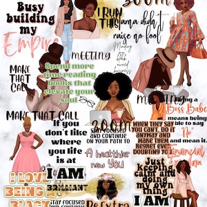 Sticker-Set „Schwarzes Mädchen“, Affirmations-Planer-Sticker, Melanin-Journal-Sticker, Sticker mit positiven Zitaten, digitaler Download (100 Stück)