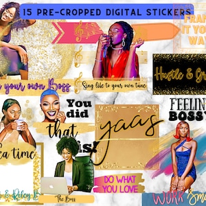 Black Girl Digital Stickers: Pre-Cropped Goodnotes PNG Clipart (Digital Download)