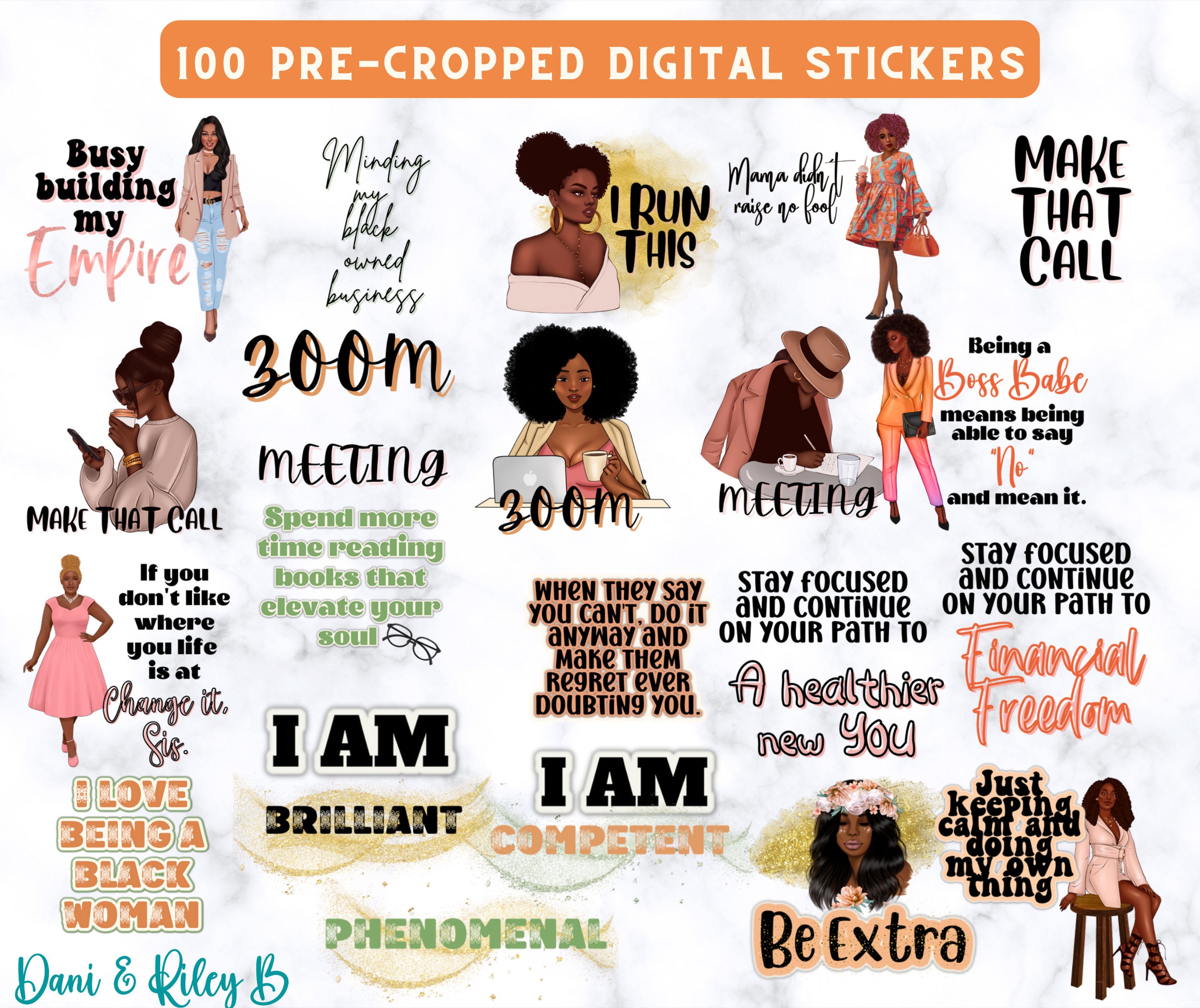 Black Girl Digital Stickers Goodnotes Black Girl Clip Art - Etsy