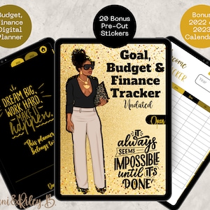 Black Girl Magic Digital Planner, Undated Hyperlinked, Minimalist, Budget Goal Finance Planner, Goodnotes Budget, 20 bonus pre-cut stickers