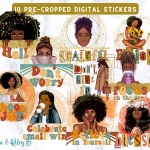 Black Girl Digital Stickers: Pre-Cropped Goodnotes PNG Clipart
