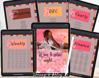 Digital Planner, Digital budget planner, Undated PDF, Black Girl Planner, Undated Digital Hyperlinked, Life Planner, #Wine And Selfie Night