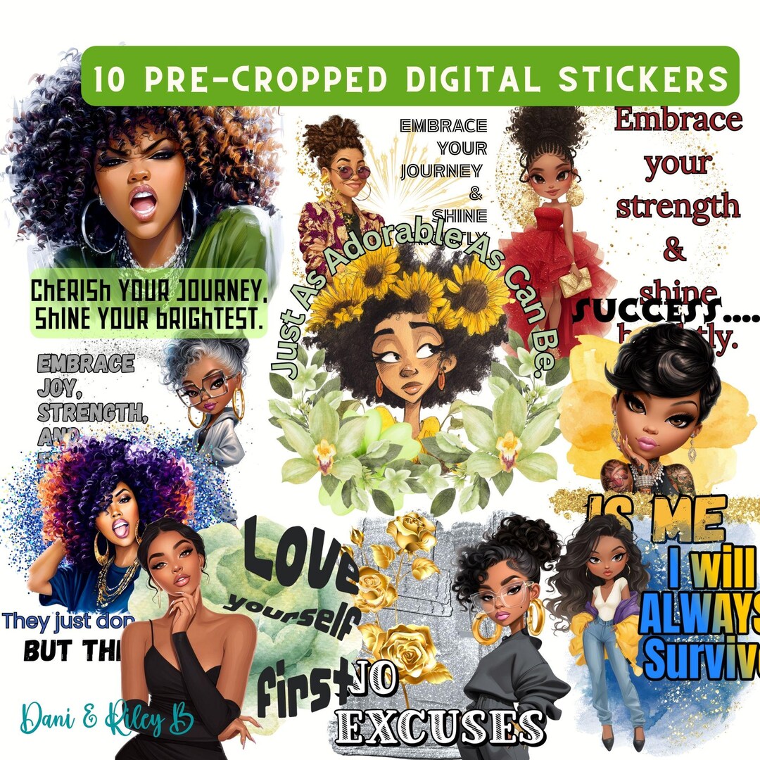 Black Girl Digital Planner Stickers: Pre-cropped Goodnotes PNG (digital ...