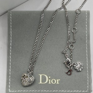 Authentic Christian Dior Black Charm Necklace Clover Heart GP