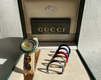 Vintage GUCCI Multi Bezel Gold Mariners Link Watch, Circa 1990s (Rare Gold Dial)