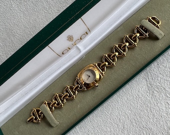 Vintage GUCCI Horsebit Gold-Plated Stainless Steel Watch MOP Dial
