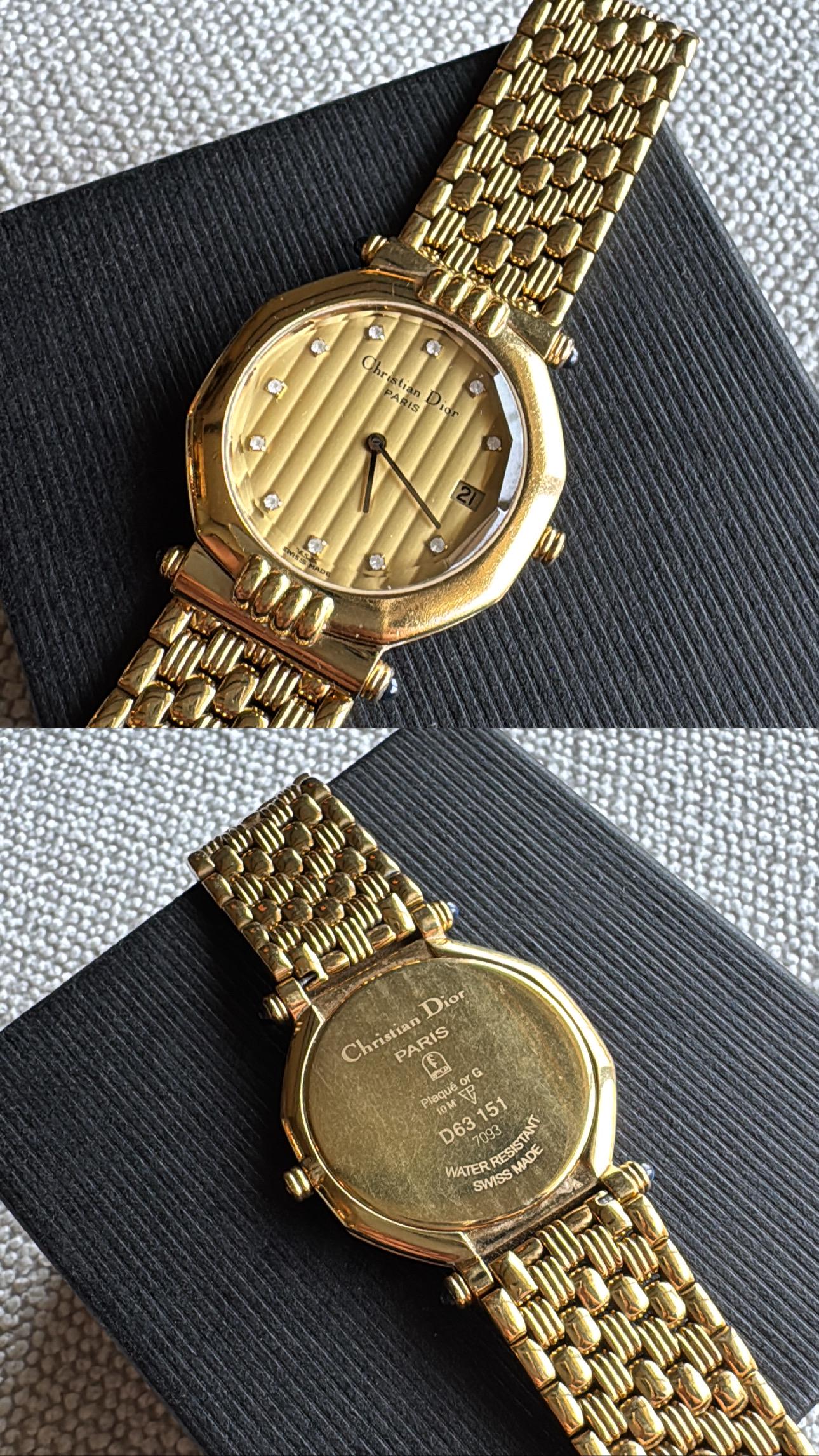 Vintage CHRISTIAN DIOR Gold Tone Watch With Diamond Markers  display picture 2