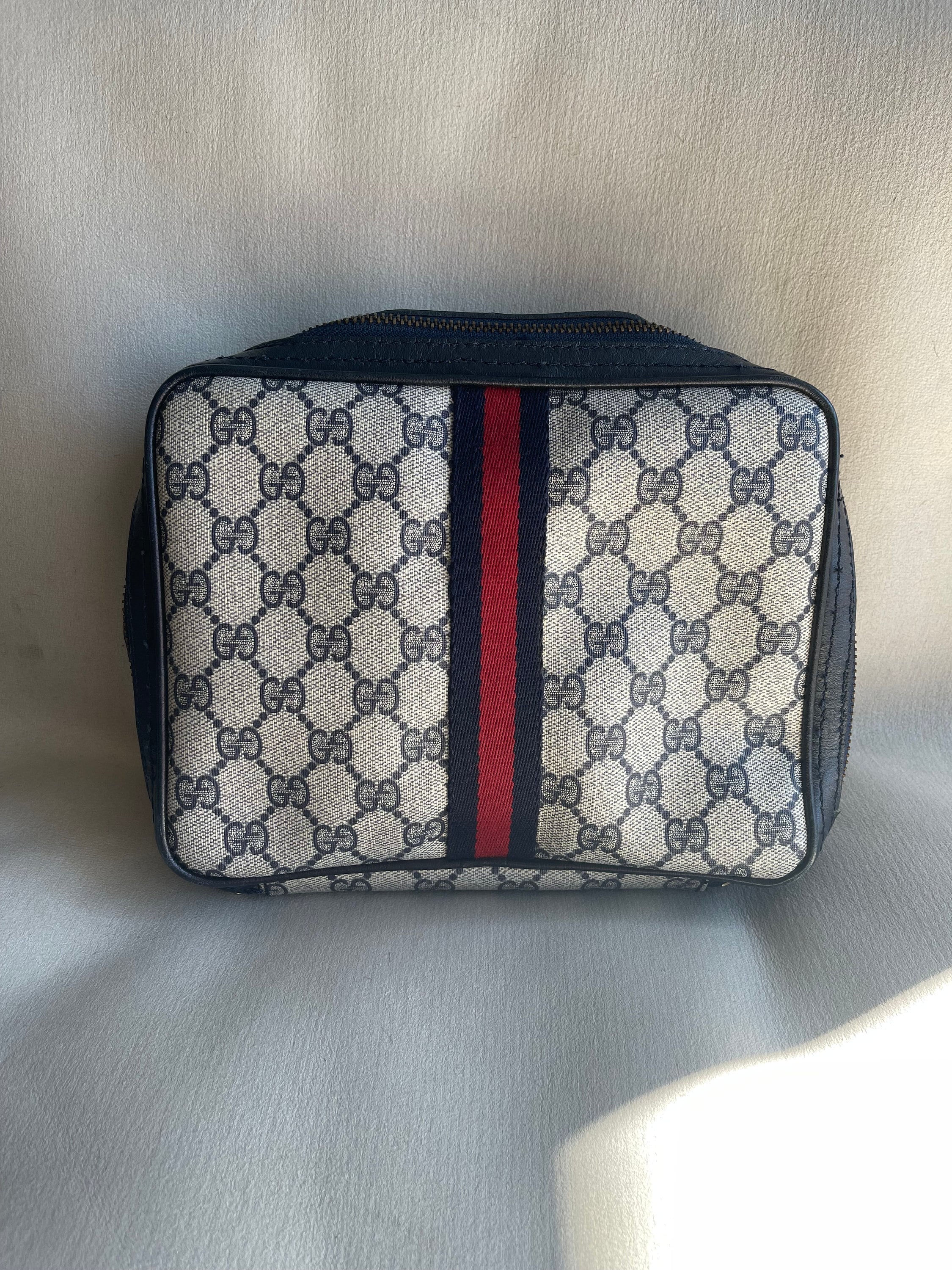 Gucci Vintage Brown GG Monogram Mini / Small Cosmetic Makeup Brush Pouch