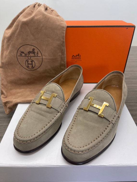 HERMES Leather Loafers for Women in Etoupe Color excellent 