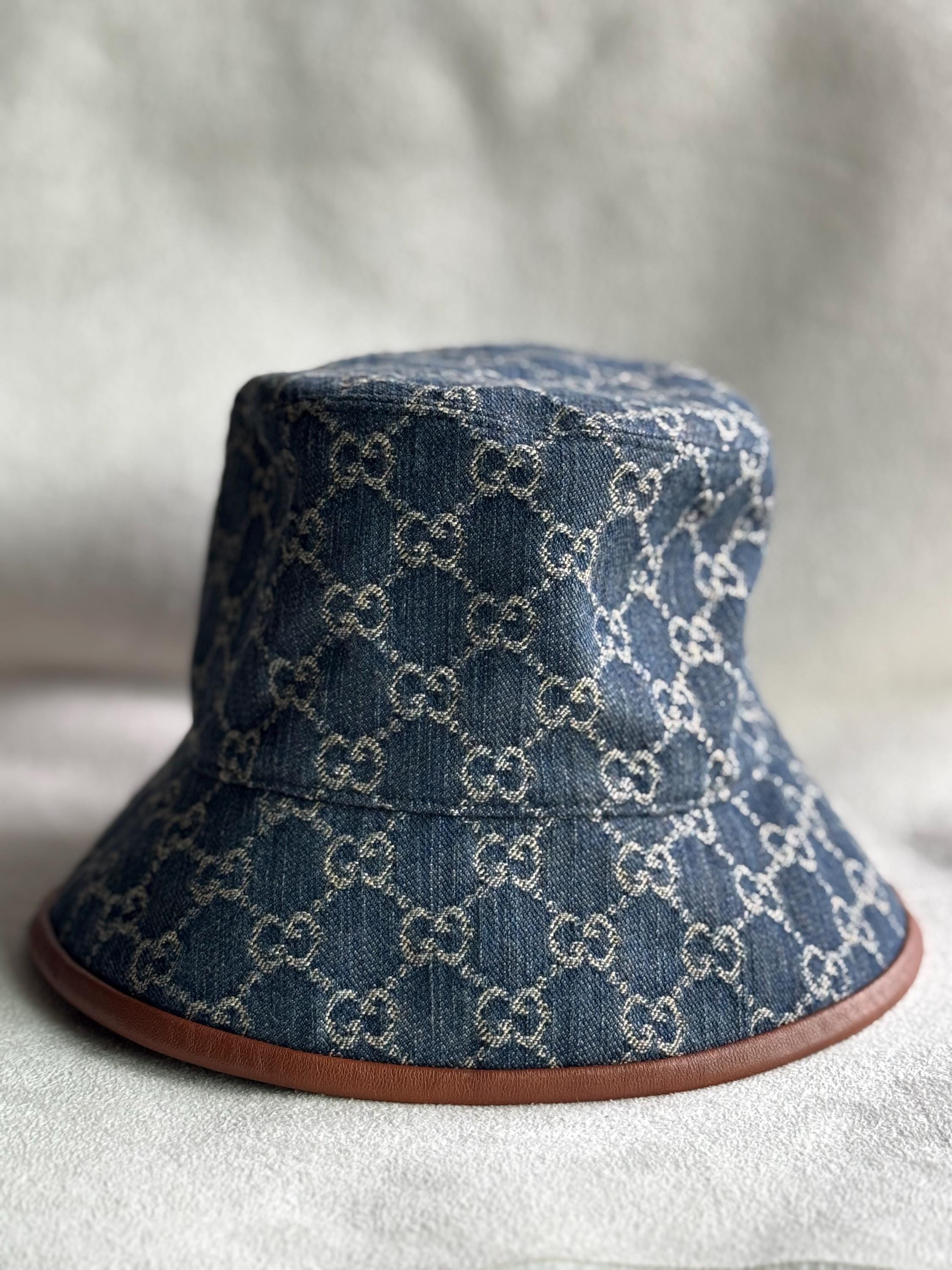 gucci バケハ　デニム　正規品 GG denim bucket hat in blue and white | GUCCI® US