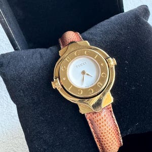 Rare Vintage GUCCI Stainless Steel Gold-Plated Logo Swivel Watch