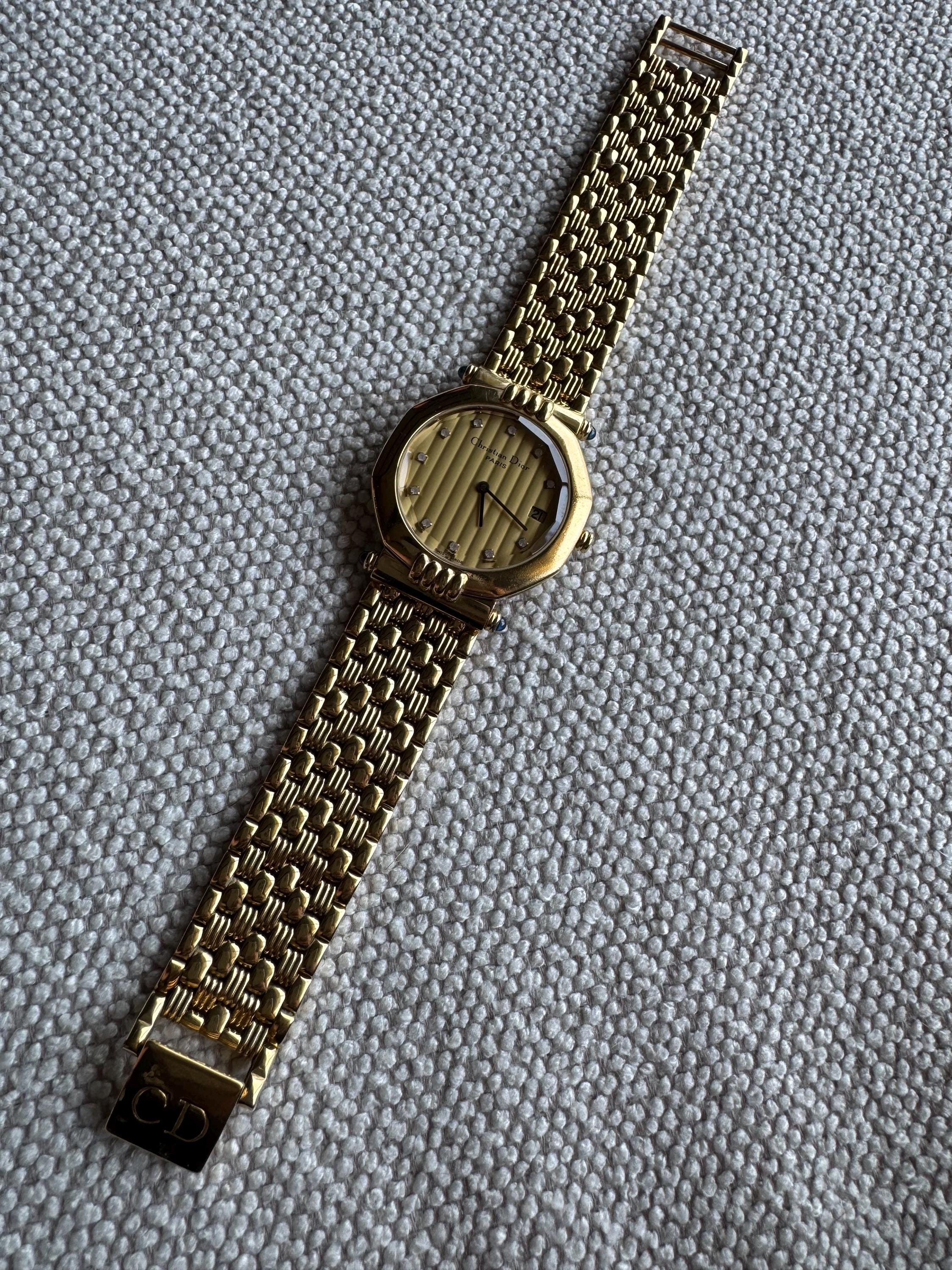 Vintage CHRISTIAN DIOR Gold Tone Watch With Diamond Markers  display picture 1