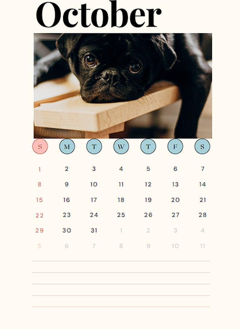 2023 Digital Printable Pugs Calendar - Etsy
