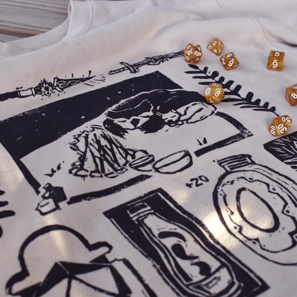 Baldur's Gate Inspired Sweatshirt , Cozy Camp Scene with Scratch & Owlbear Sweatshirt , BG3 Inspired