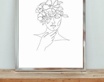 impresión de arte femenino, arte de pared, impresión de arte de línea feminista, impresión de manos tomadas