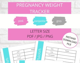 Pregnancy Weight Tracker with Supportive Quotes for before and after birth | Printable Download | Turquoise